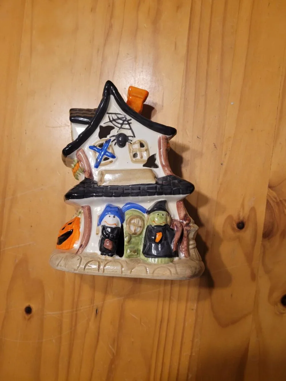 Halloween House Ceramic Candle Holder Witches, Bats Pumpkin